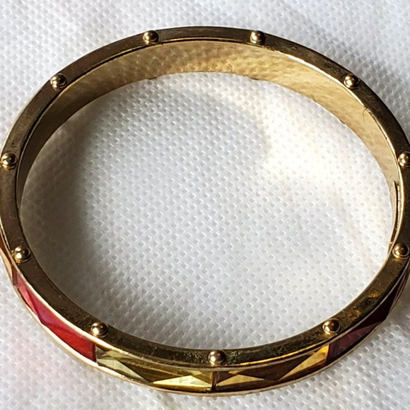 Jessica Simpson Retro Orange Yellow Rhinestone Gold Bangle Bracelet - Picture 4 of 11